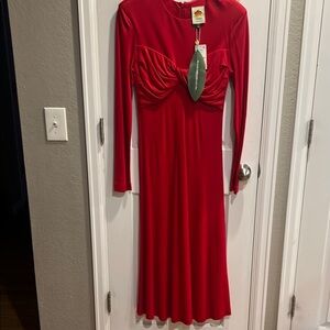FARM Rio Red Long Sleeve Crew Neck Cocktail Gown elegant